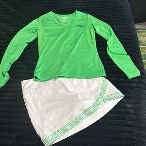 Fila Vibrant Green Top and Adidas White Gulf Skirt Ensemble